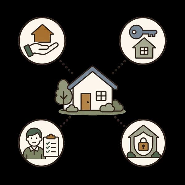 不動産サービスの各種アイコンの線画イラスト