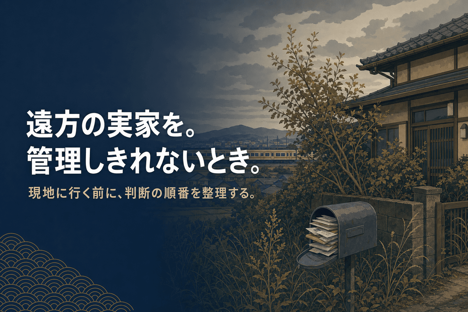夕暮れの駅のホームで遠方の実家のこれからを考える人のイメージイラスト